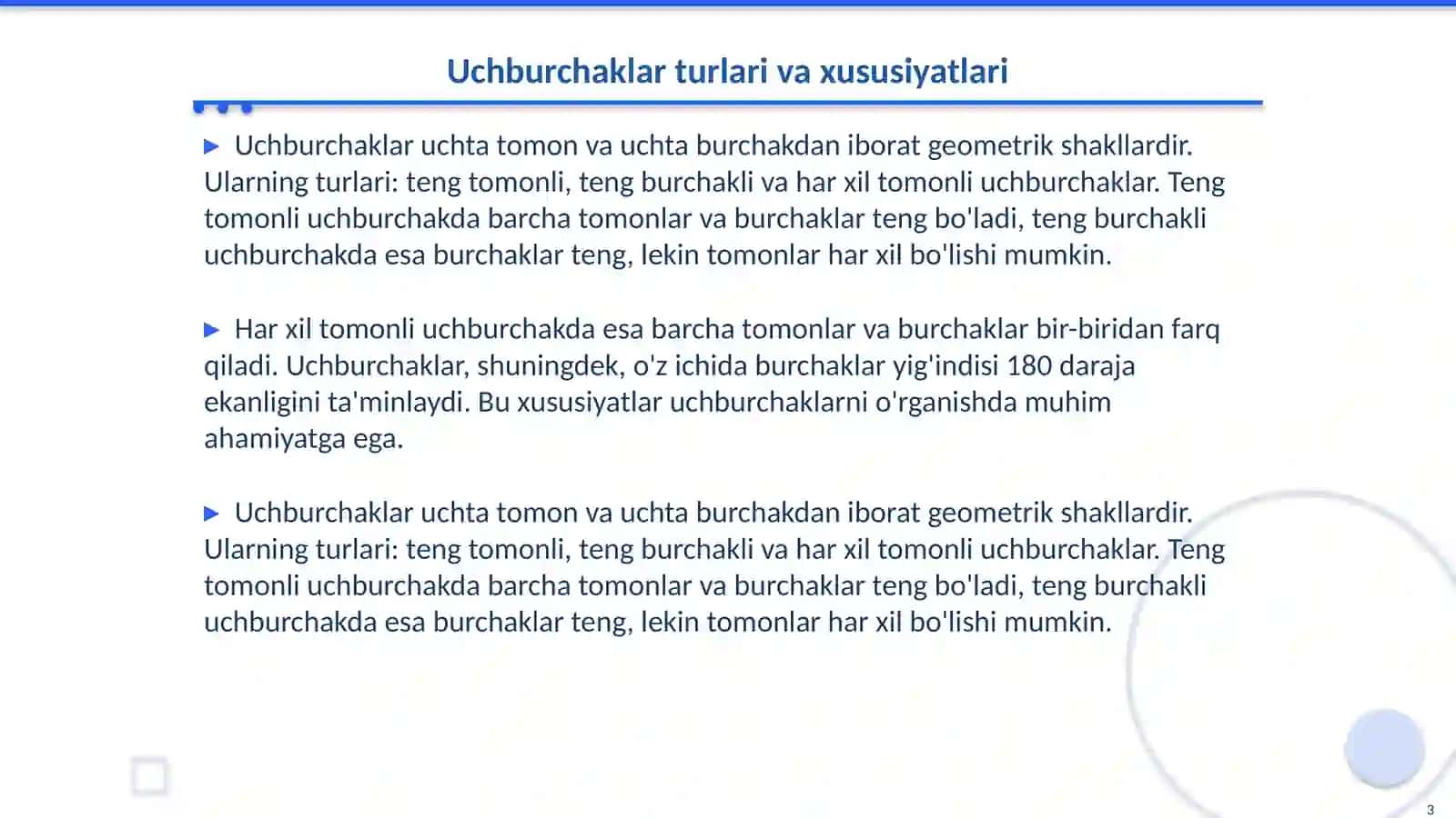 Uchburchaklar turlari va xususiyatlari 3