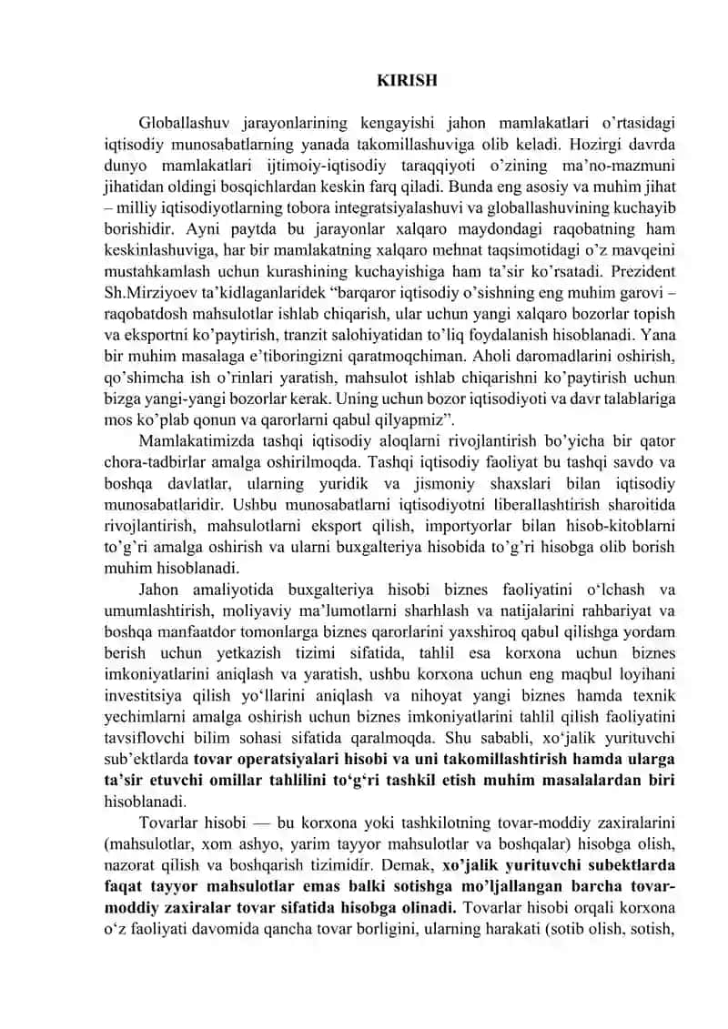 XO‘JALIK YURITUVCHI SUBYEKTLARDA TOVAR OPERATSIYALARI HISOBINI TAKOMILLASHTIRISH 3