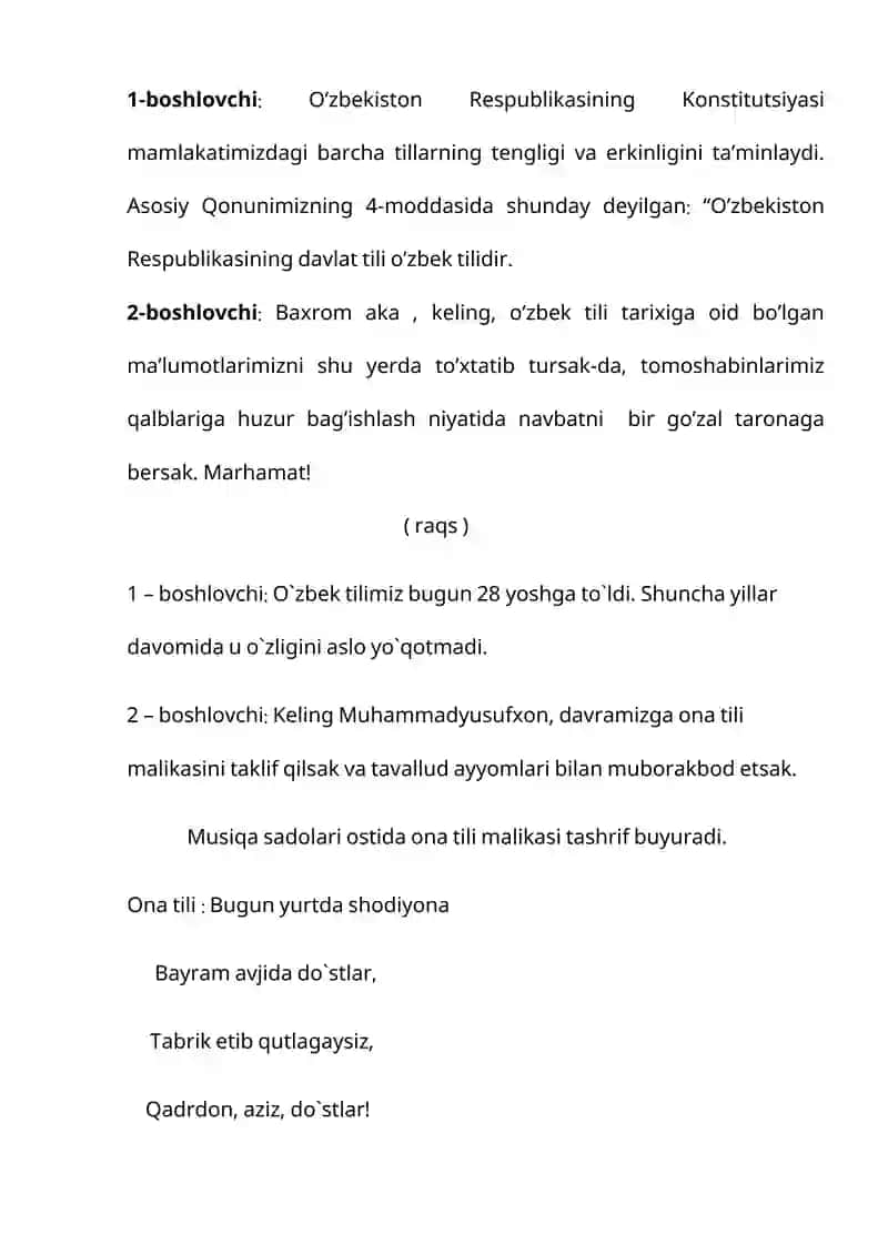 Til bayrami tadbir senariysi 3