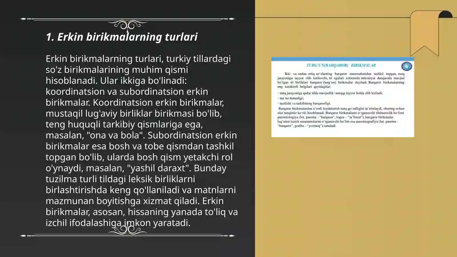Erkin va turgʻun birikmalar 3