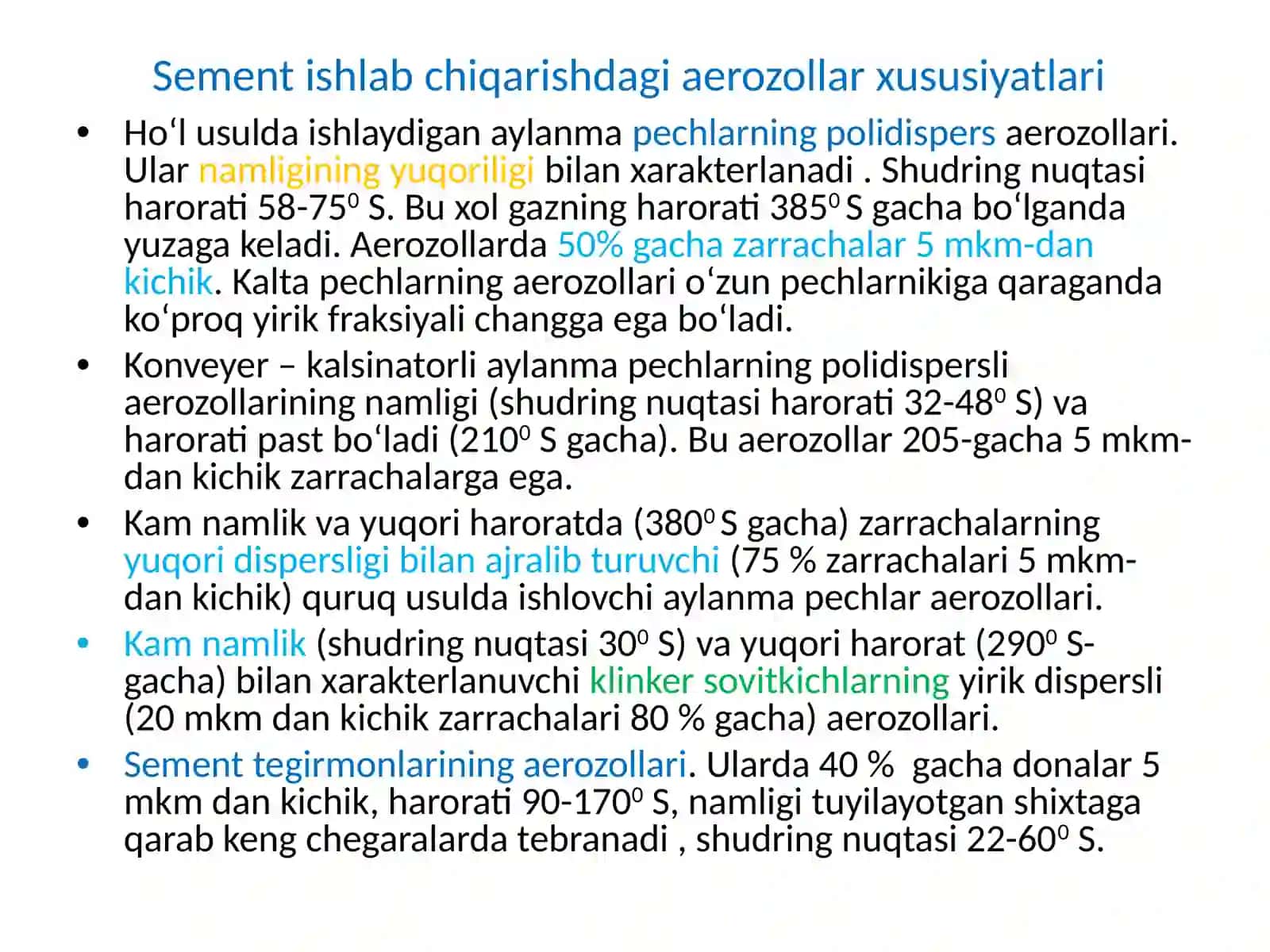 Sement ishlab chiqarishdagi aerozollar xususiyatlari 3