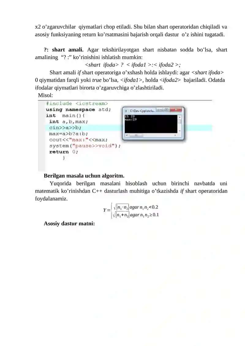 TARMOQLANISH VA UZILISHLARNI TASHKIL ETISH OPERATORLARI. TARMOQLANUVCHI OPERATORLAR (IF VA SWITCH) VA ULARNI ISHLASH KETMA KETLIKLARI 3