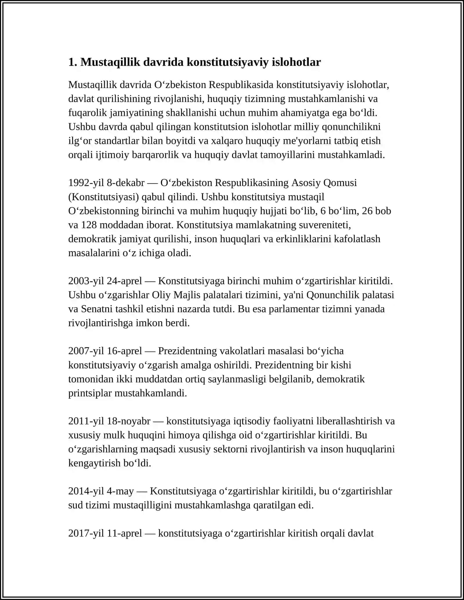 MUSTAQILLIK YILLARIDA DAVLAT BOSHQARUVI TIZIMIDA AMALGA OSHIRILGAN ISLOHOTLAR 3