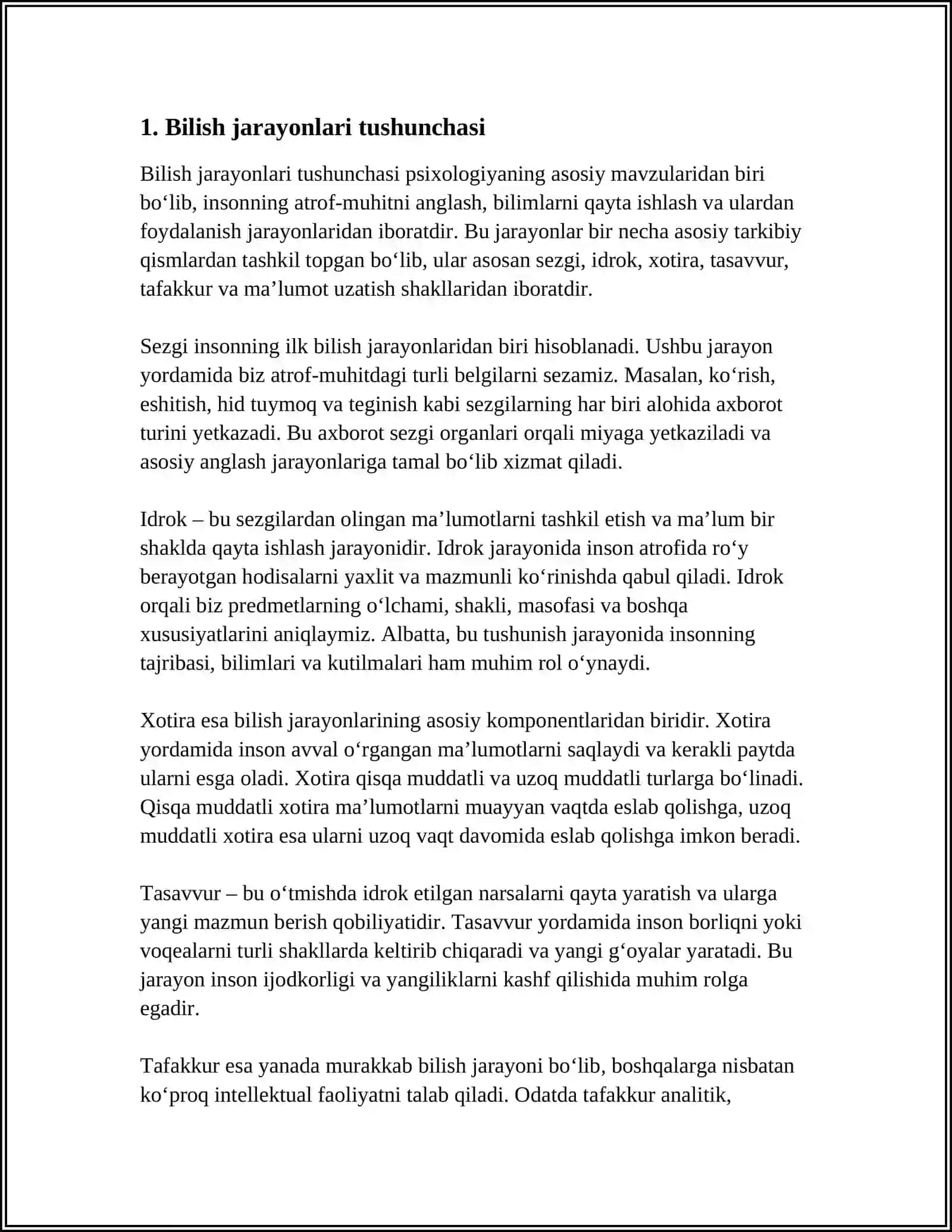 BILISH JARAYONLARINI TEKSHIRISH METODIKALARINI O'RGANISH VA QO'LLASH USULLARI. KREATIVLIK. KREATIVLIKKA XOS XUSUSIYATLAR 3