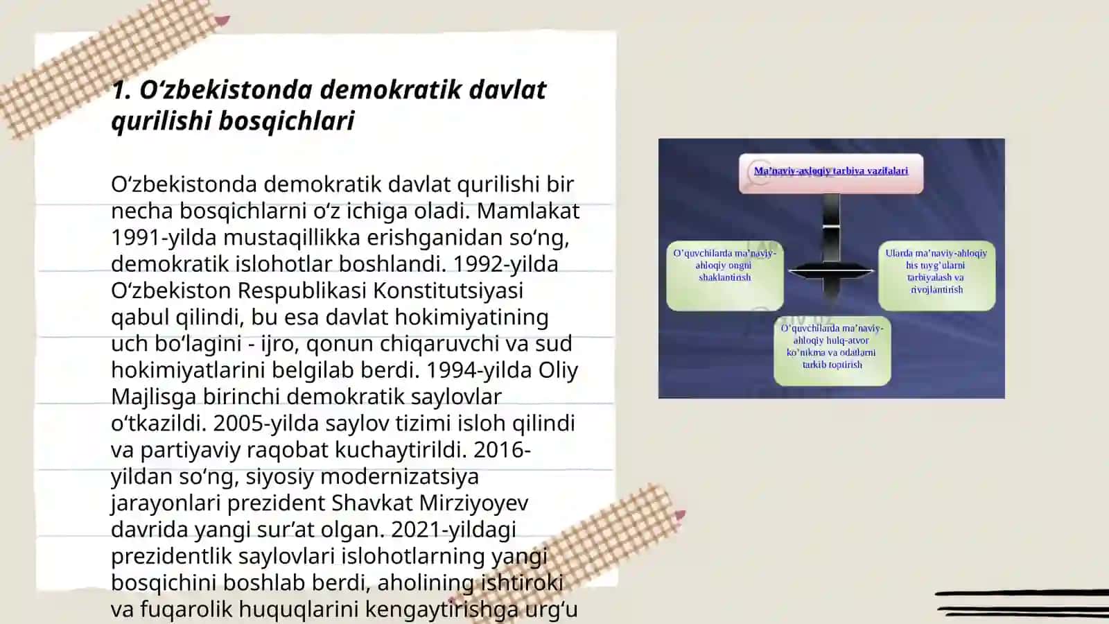 Oʻzbekistonda demokratik,fuqorolik jamiyati asoslarining shakllanishi, amalga oshirilgan siyosiy oslohotlar 3