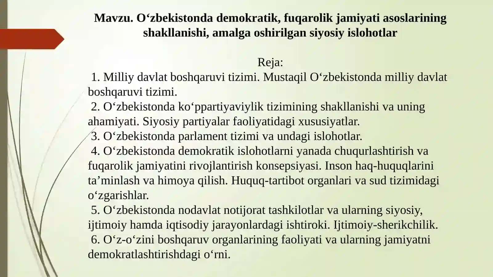 O‘zbekistonning eng yangi tarixi fanidan tayyorlagan DARS ISHLANMASI 3