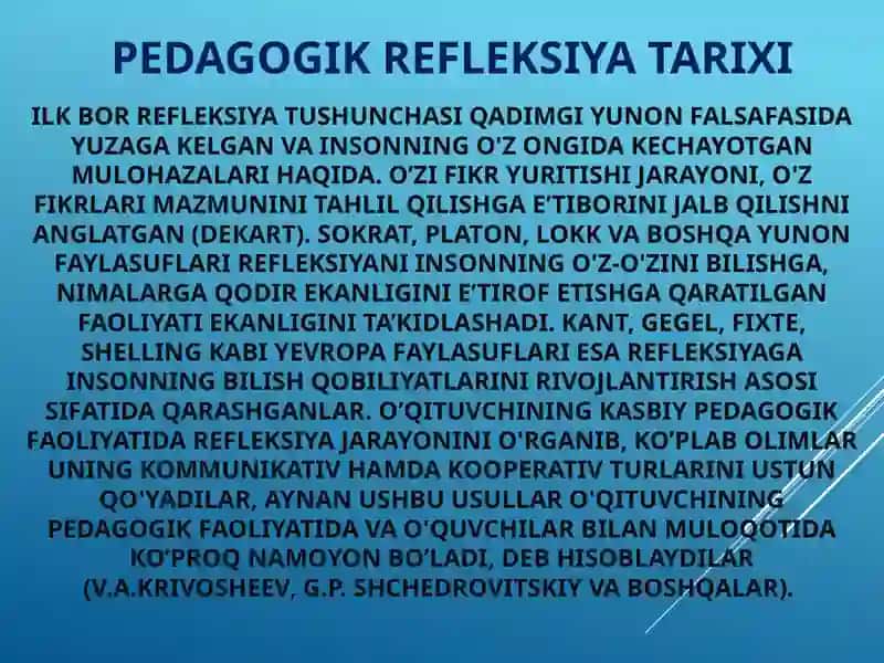 O'qituvchi pedagogik faoliyatda kasbiy refleksiyaning o'rni 3