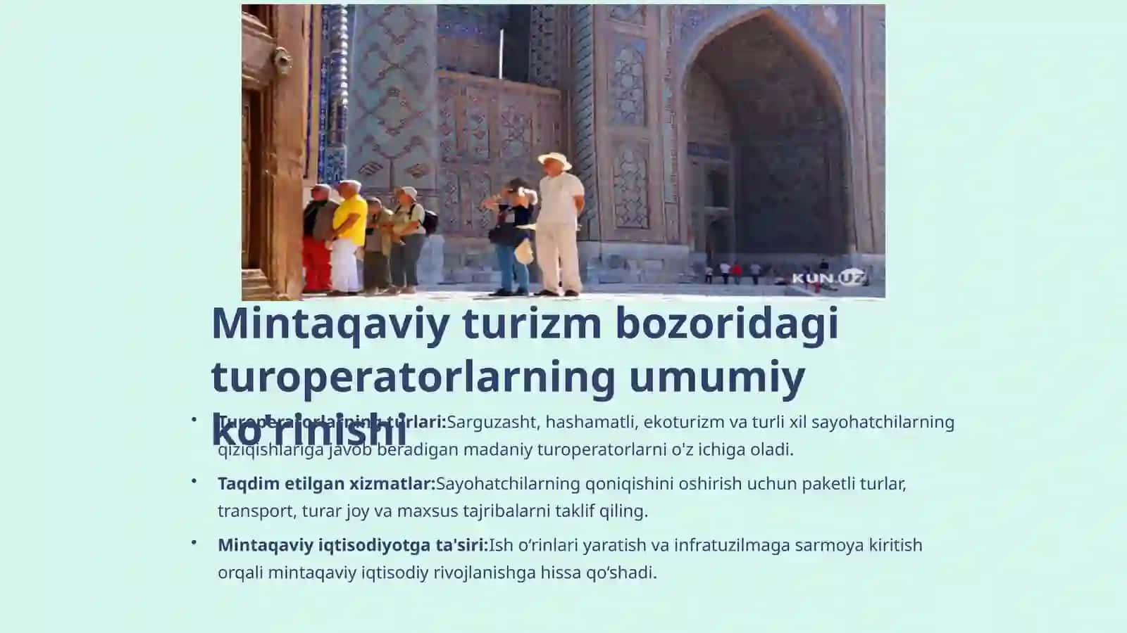 Turoperatorlarning hududiy turizm bozorining rivojlanishini o'rganish turlari 3