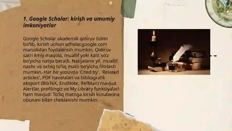 Adabiyotlar va hujjatlarni izlash metodlari hamda elektron bazalar – Google Scholar platformasi misolida 3