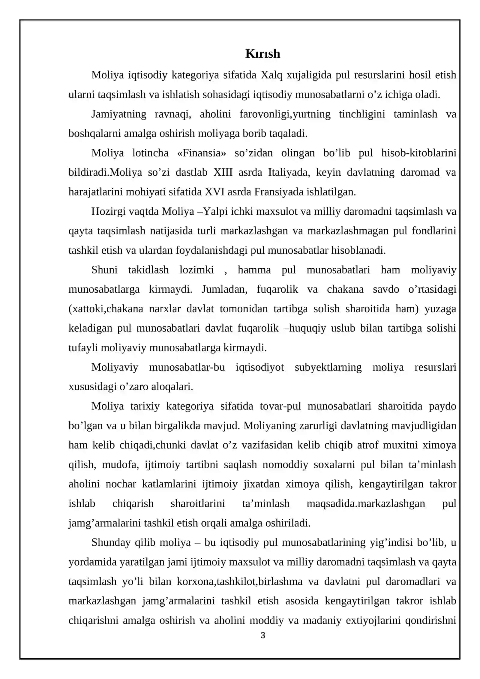 “MOLIYA BOSHQARUV ORGANLARI VA ULARNING VAZIFALARI” MAVZUSIDAGI KURS ISHI 3