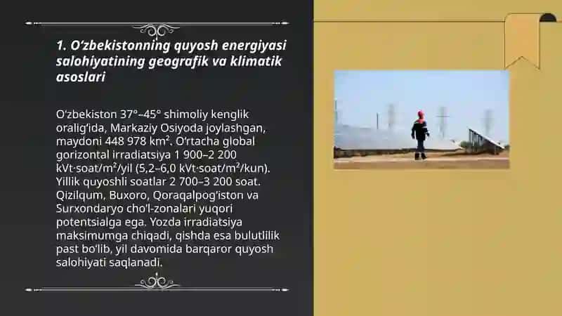 O‘zbekiston sharoitida quyosh energiyasi va shamol energetikasi imkoniyatlari 3