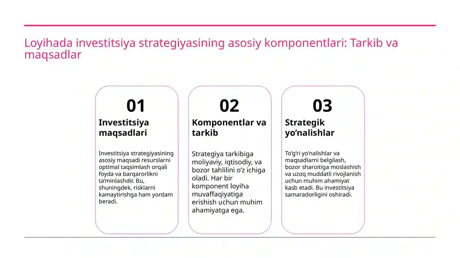 Loyha boyicha investitsiya strategiyasini ishlab chiqish 3