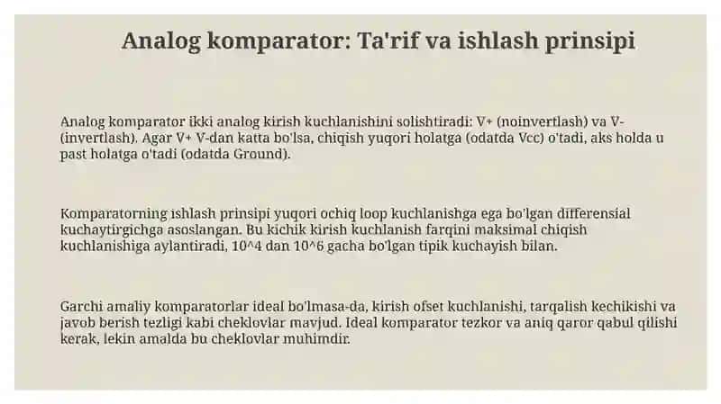 Analog komparatorlar: Asoslar va xususiyatlar 3