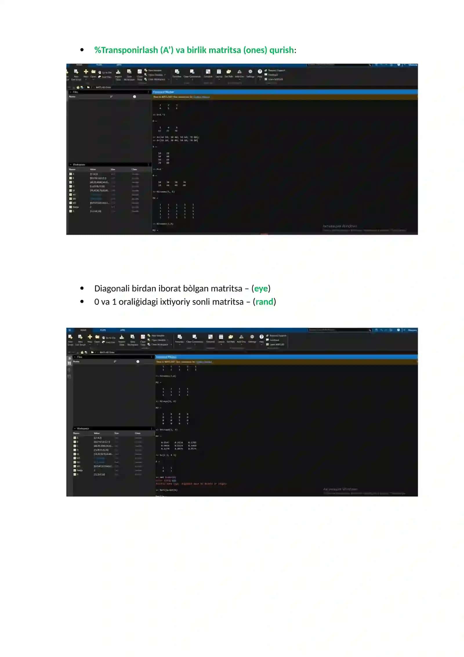 Matlab asoslari fanidan amaliy topshiriq Natijalari 3