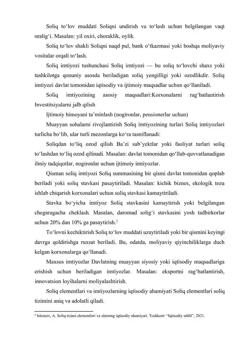SOLIQ ELEMENTLARI.SOLIQ IMTIYOZINING TURLARI 3