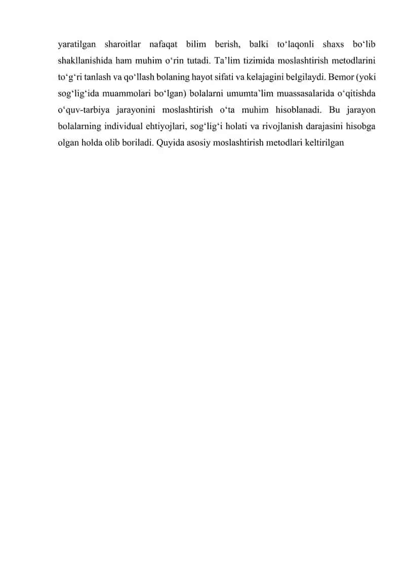 BEMOR BOLALARNI UMUM TALIM SHARPITIDA OQITISHDA OʻQUV TARBIYA JARAYONINI MOSLASHTIRISH METODLARI 3