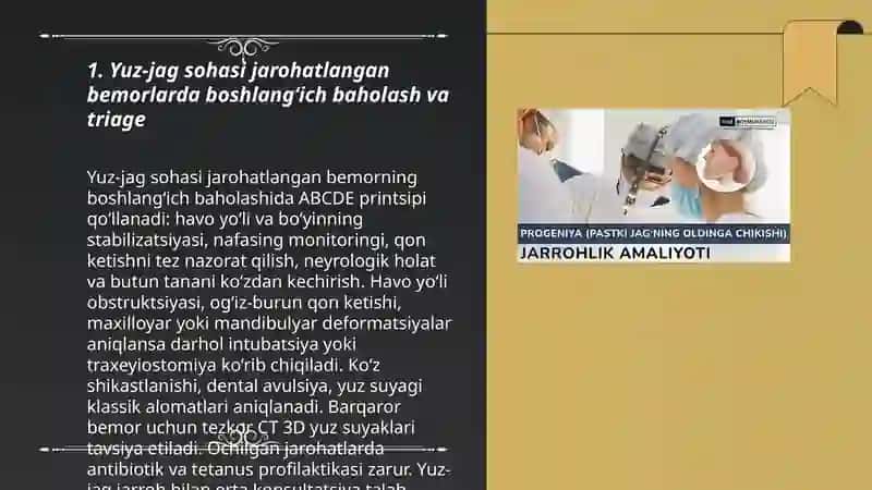 Yuz-jag jarrohligi bo‘limining yuz-jag sohasi jarohatlangan bemorlarni parvarish qilish 3