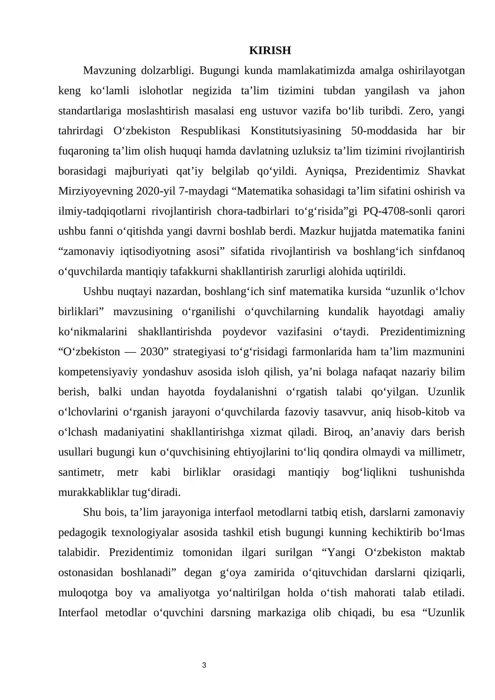 Uzunlik o‘lchov birliklarini o‘rgatishda interfaol metodlardan foydalanish kurs ishi 3