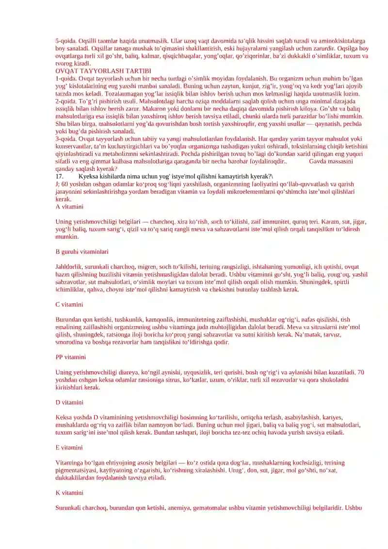 Ovqatlanish fizologiyasi nazorat savollari 3