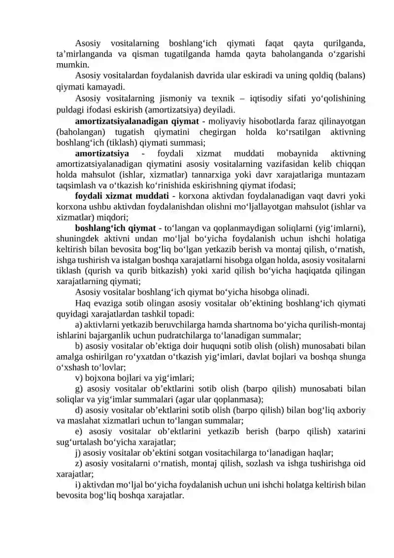 Asosiy vositalar hisobini tashkil etish va ularni baholash 3