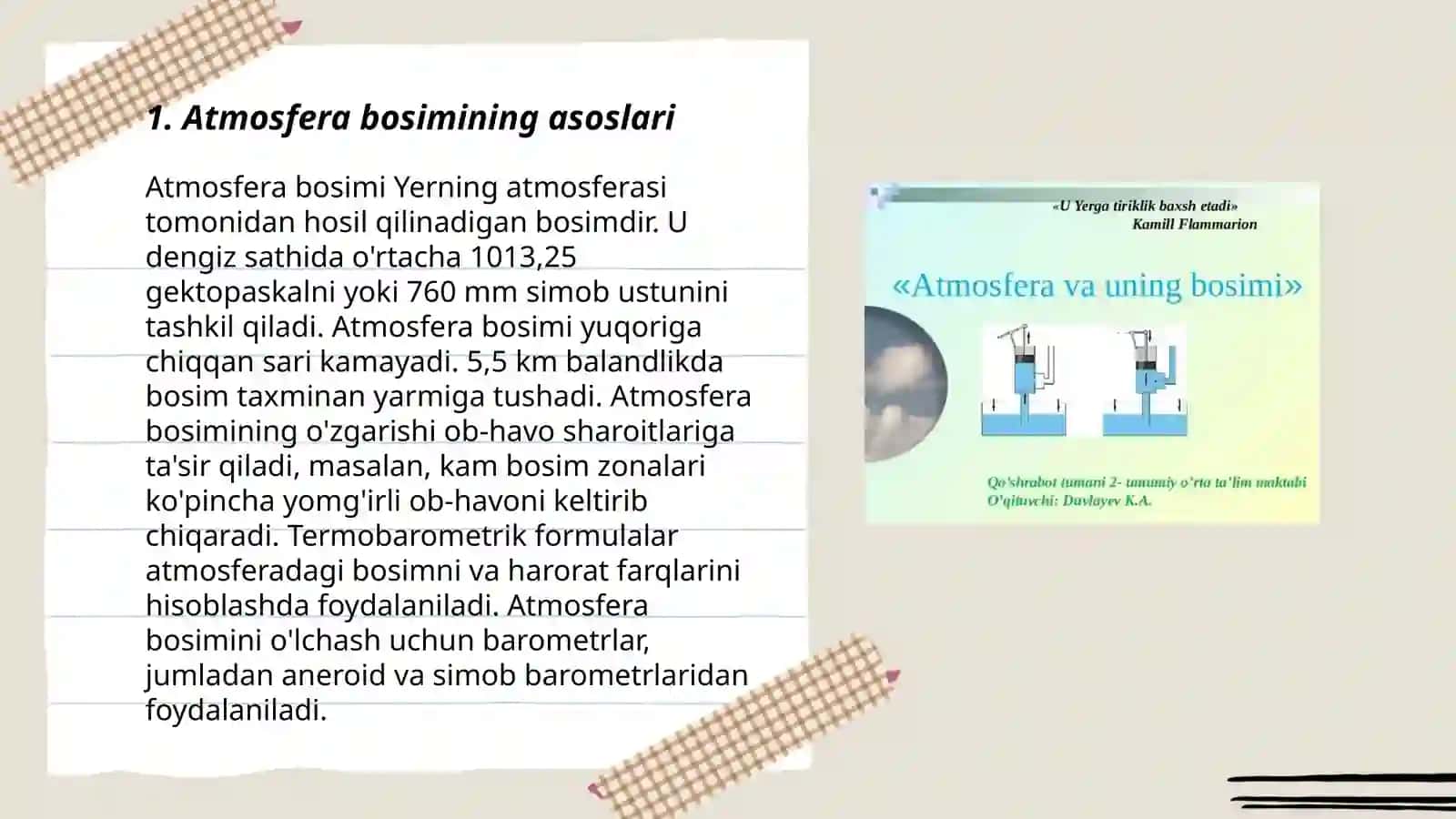 Atmosfera bosimi va uni o‘lchash 3