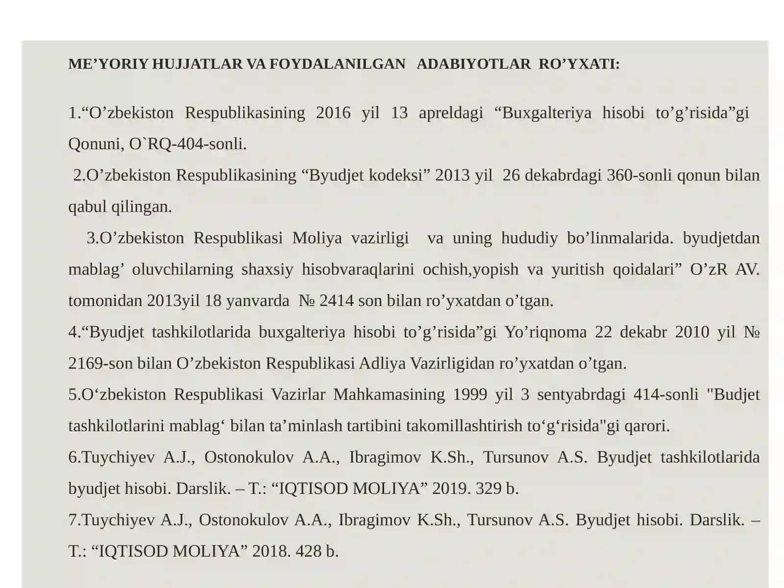 BYUDJET HISOBINING STANDARTLARI VA ULARNING MAZMUNI 3