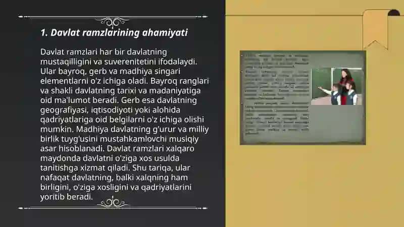 "Tarbiya jarayonida davlat ramzlaridan foydalanish” dars ishlanmasi 3