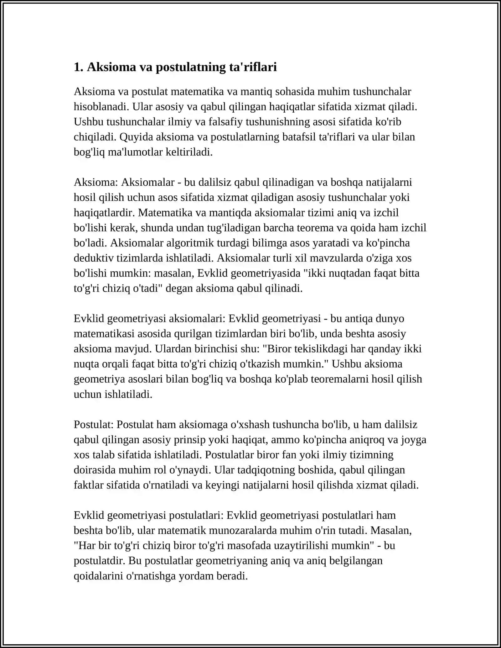 YEVKLID GEOMETRIYASIDA "AKSIOMA" VA "POSTULAT" TUSHUNCHALARI 3