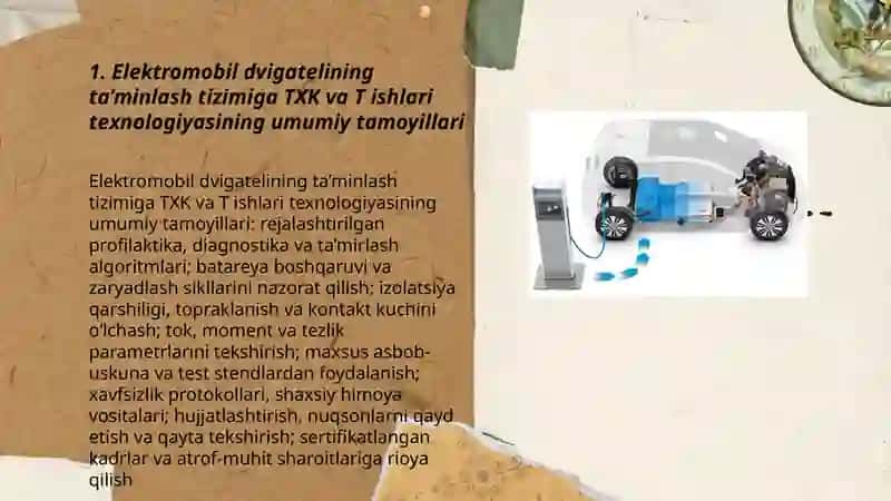 Elektromobil dvigatelining ta’minlash tizimiga TXK va T ishlari texnologiyasi 3