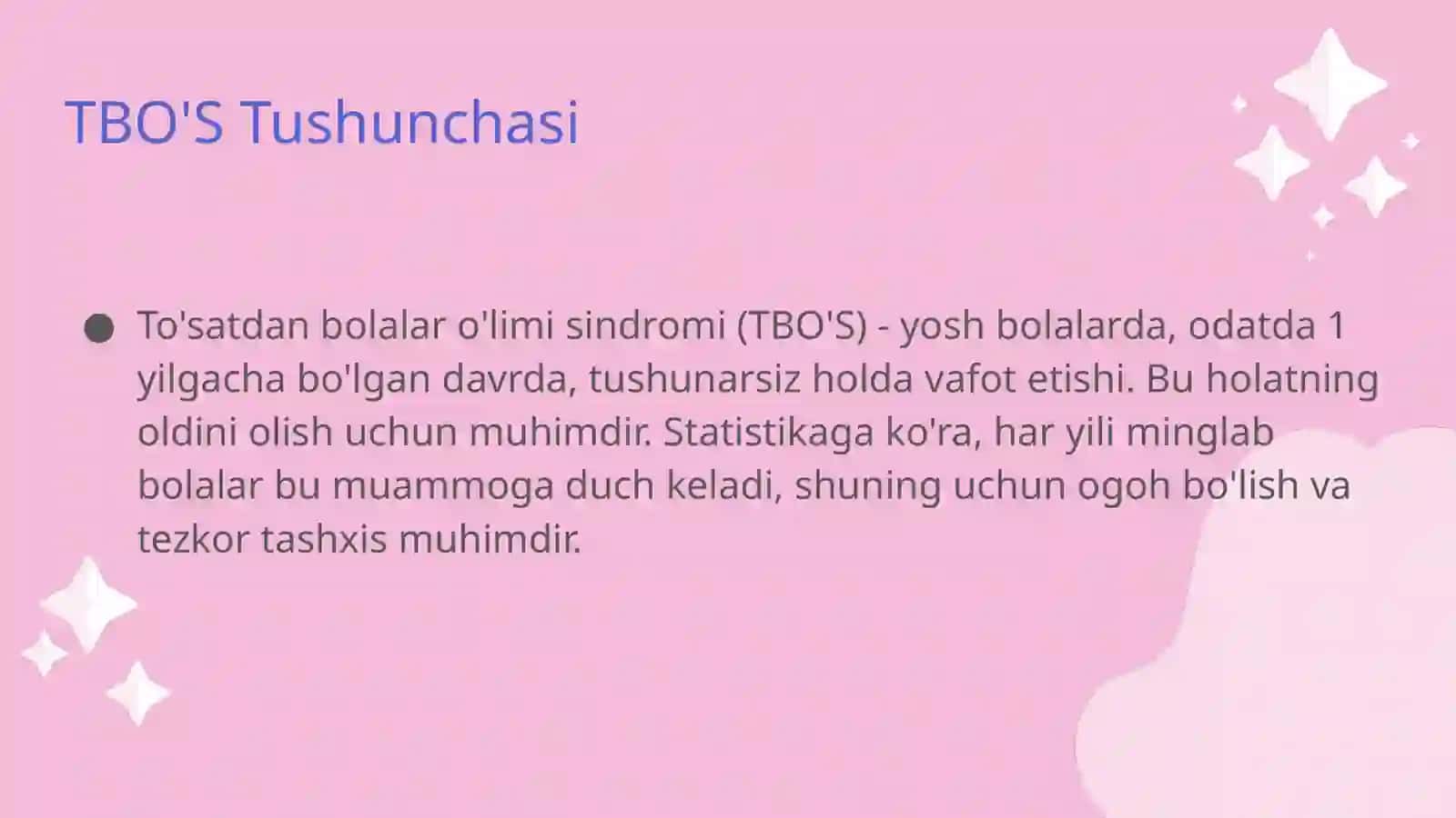 To'satdan bolalar o'limi sindromi (TBO'S) 3