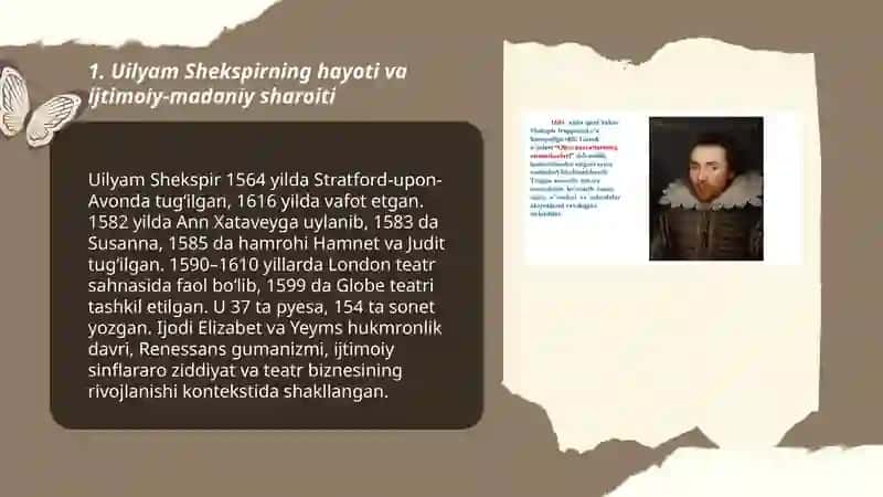 Shekspir hayoti va ijodi va dramalari tahlili 3