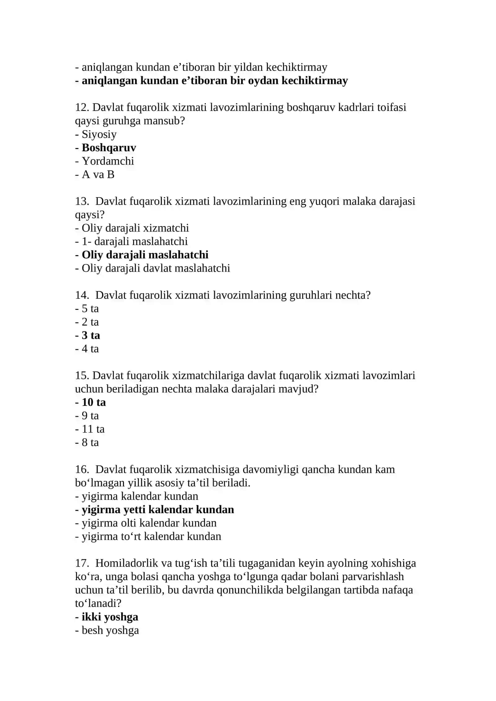 Argos saytida berilgan Milliy qonunchilik bo'yicha savol javoblar 3
