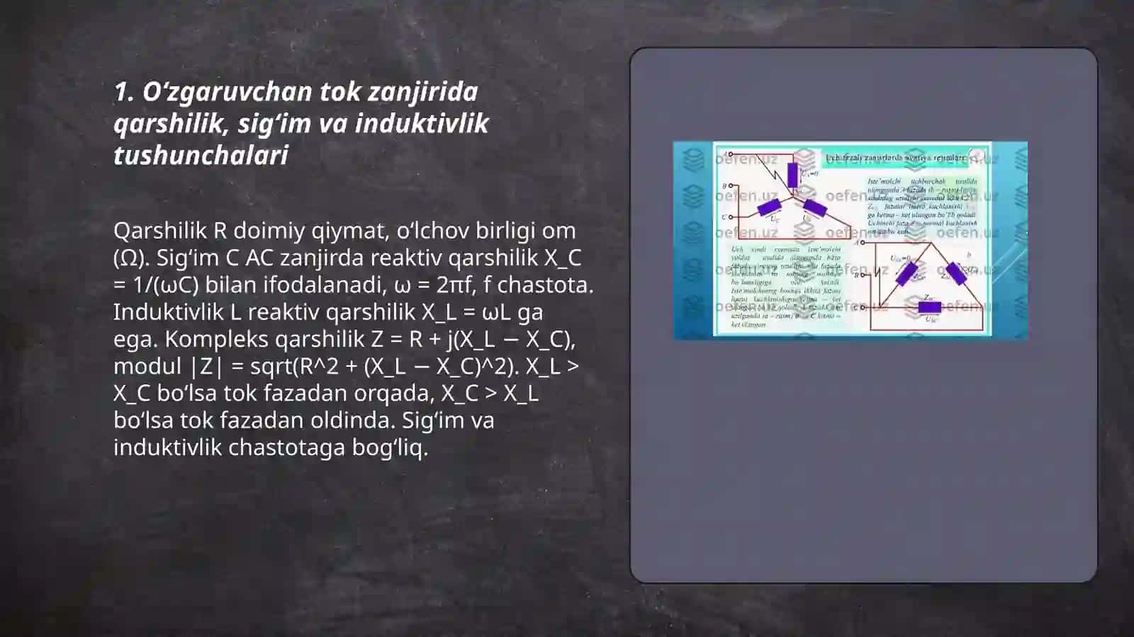 Oʻzgaruvchan tok zanjirdagi qarshilik sigʻim va induktivlik 3