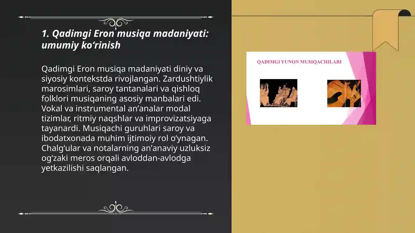 Qadimgi davr Eron musiqa madaniyati va cholgʻulari 3