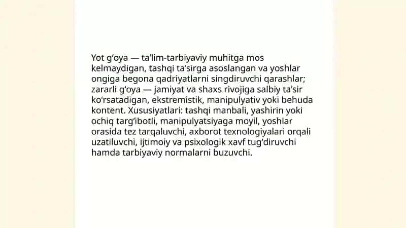 Tarbiyaviy jarayonlarda yot va zararli gʻoyalarga qarshi kurashish zaruriyati 3