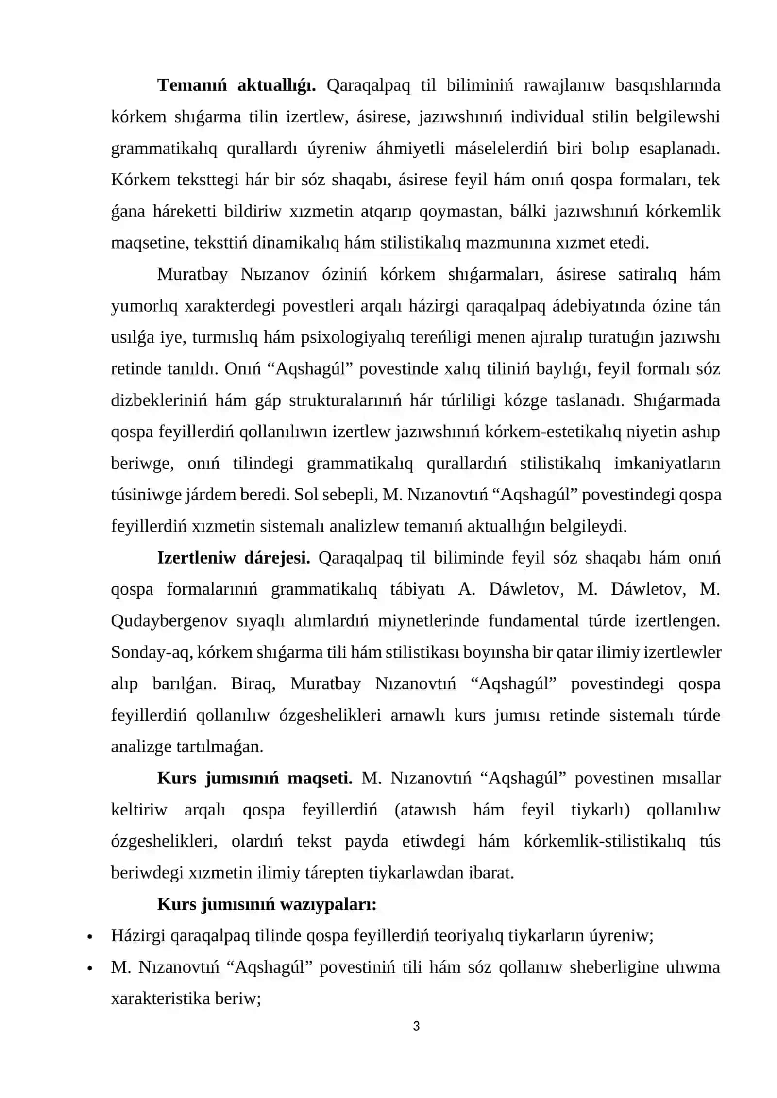 KURS JUMÍSÍ - M.Nızanovtıń “Aqshagúl” povestinde qospa feyillerdiń qollanılıw ózgeshelikleri 3