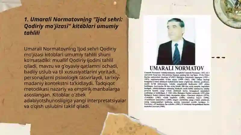 Umarali Normatovning Ijod sehri Qodiriy mo'jizasi kitoblarini mutolaa qilish 3