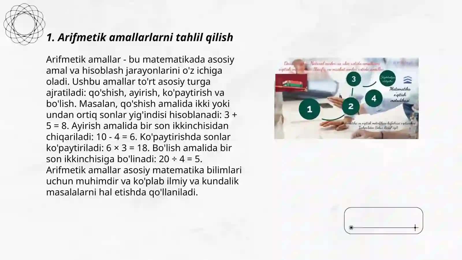 Teris emes putin sanlar u'stinde arifmetik a'mellerdi u'yretiw metodikasi 3