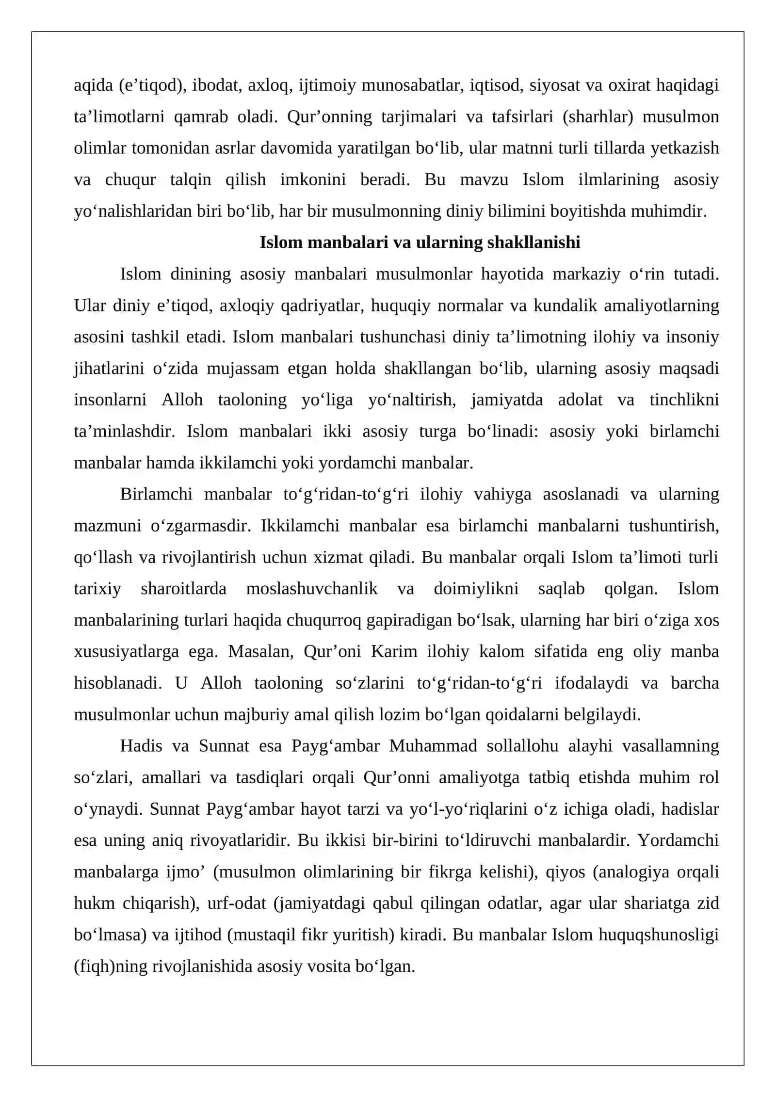 Islom manbalarining turlari va ularning shakllanishi, Qur’on – islom dinining asosiy manbasi, qur’on ta’rifi, tuzilishi, mazmuni, tarjima va tafsirlari 3