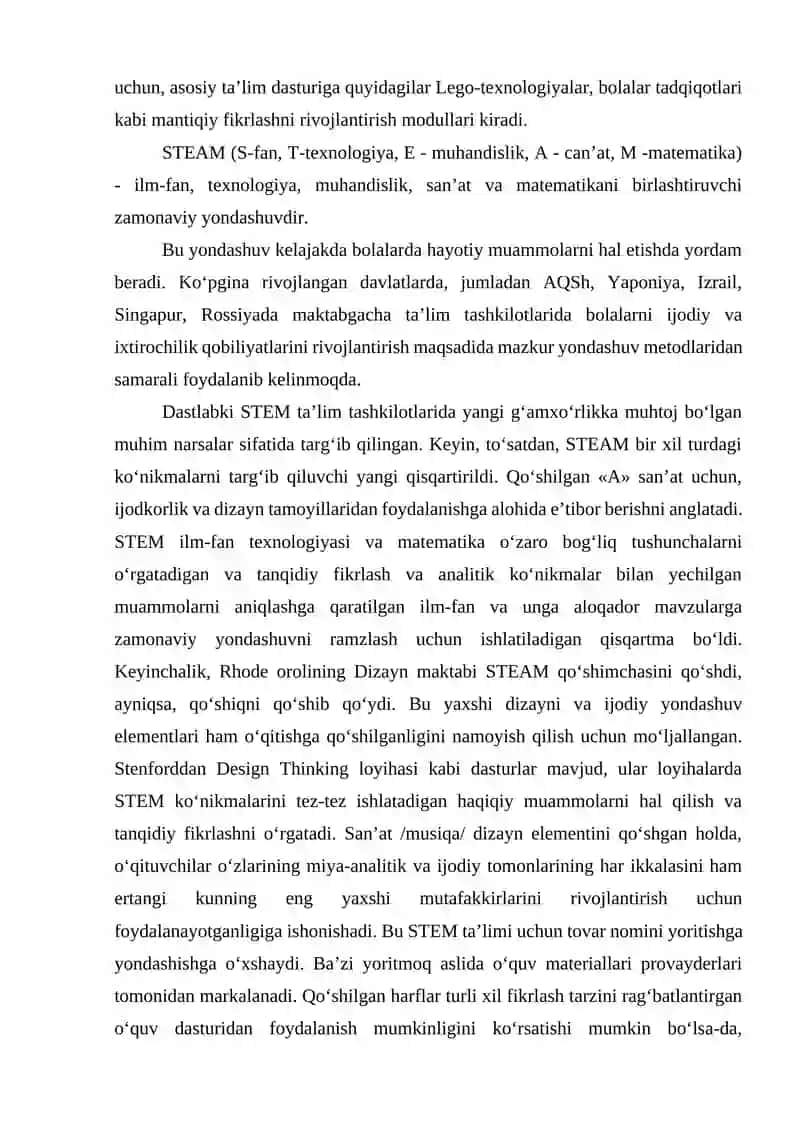 STEAM TA’LIM TEXNOLOGIYASINI BOSHLANGʻICH TA’LIMDA QOʻLLASHNING ME’YORIY USLUBIY ASOSLARI 3