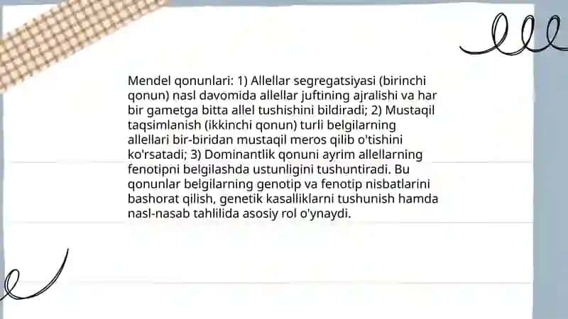 Mendel qonunlari va ularning belgilar irsiylanishidagi roli 3