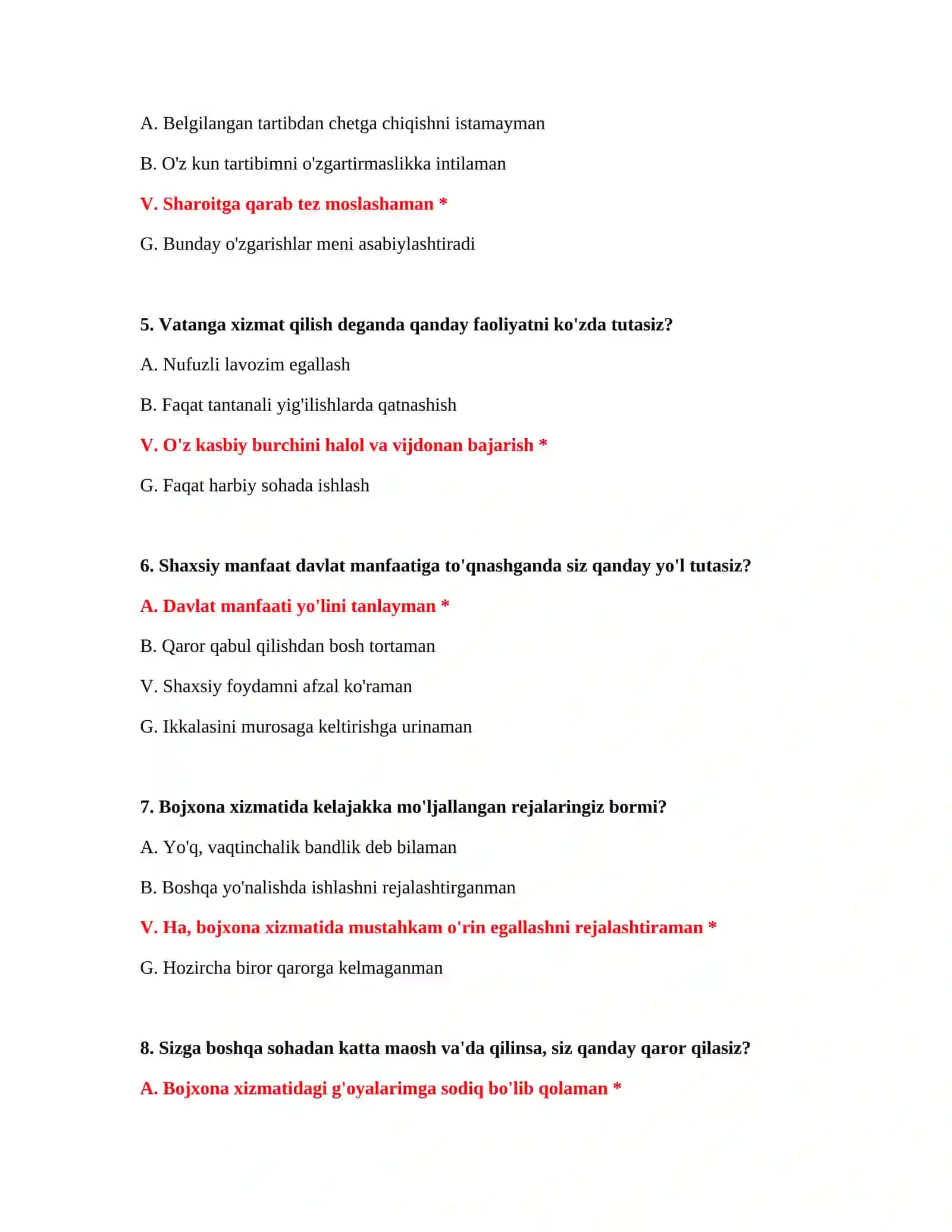 Bojxona test savol javoblar 3