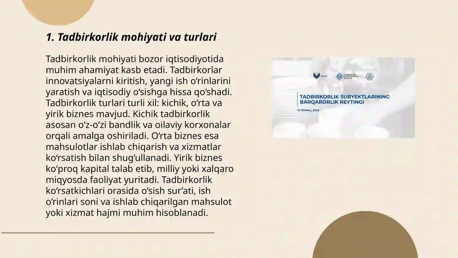 Tadbirkorlik faoliyati. Tadbirkorlik kapitali va uning aylanishi Abbosova Amira 3