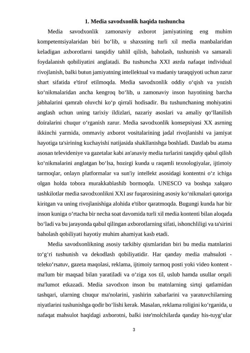 Media savodxonlik va axborot madaniyati fanining predmeti va jamiyat taraqqiyotidagi o‘rni 3