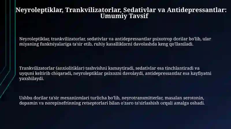 Neyroleptiklar, Trankvilizatorlar, Sedativlar va Antidepressantlar 3