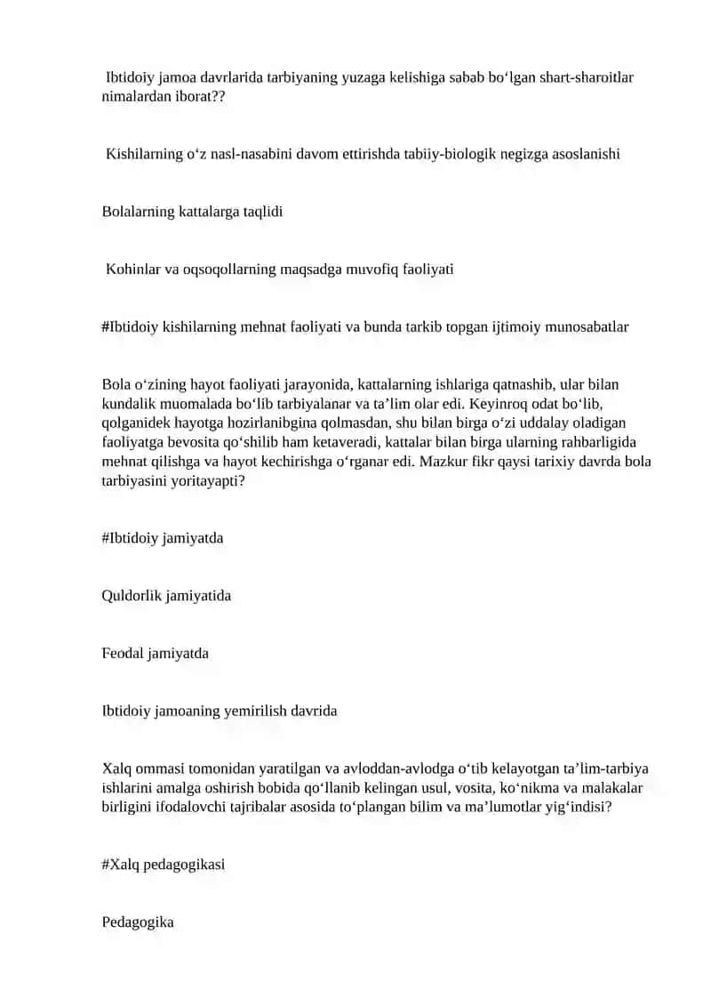 Pedagogika va nazariyasi test savollar 3