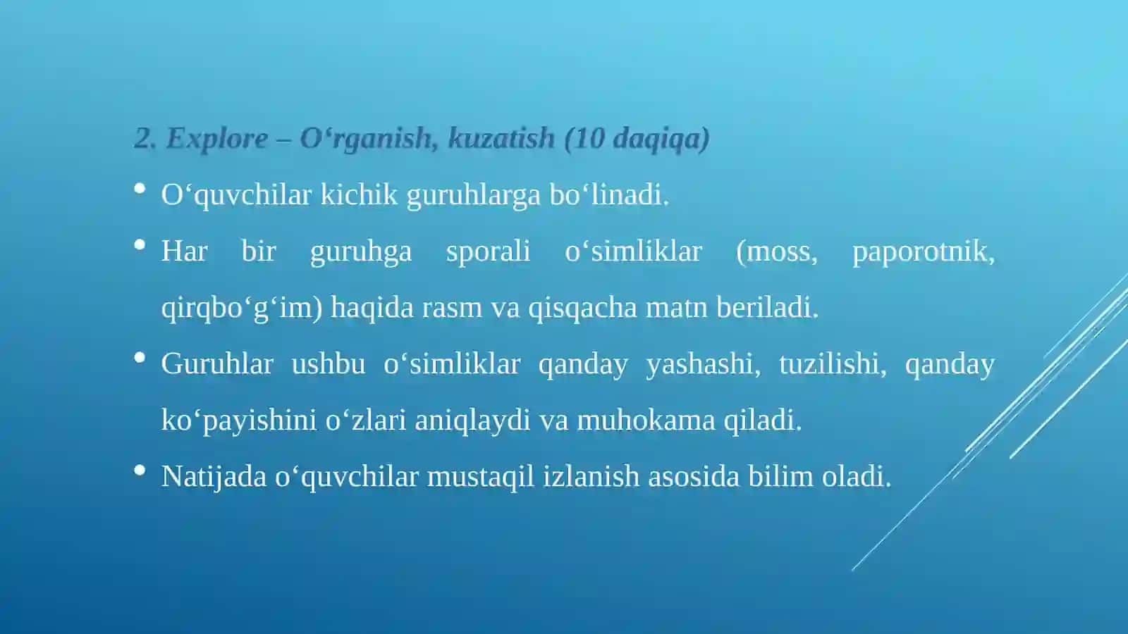 O'simliklarning xilma-xilligi va sporali o'simliklarni o'rganamiz 3