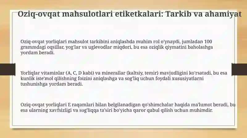 Oziq-ovqat mahsulotlari etiketkalari: Tarkib va ahamiyat 3