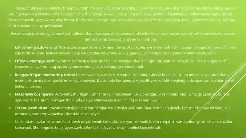 Nasos stantsiyalarini avtomatlashtirish talablari 3