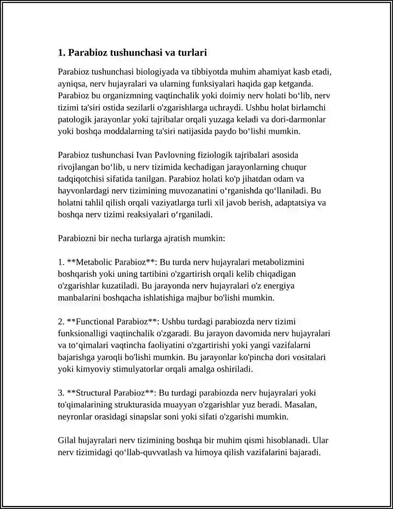 PARABIOZ HOLATI. GILAL HUJAYRANI FUNKTSIYASI. AKSON TRANSPORTI 3